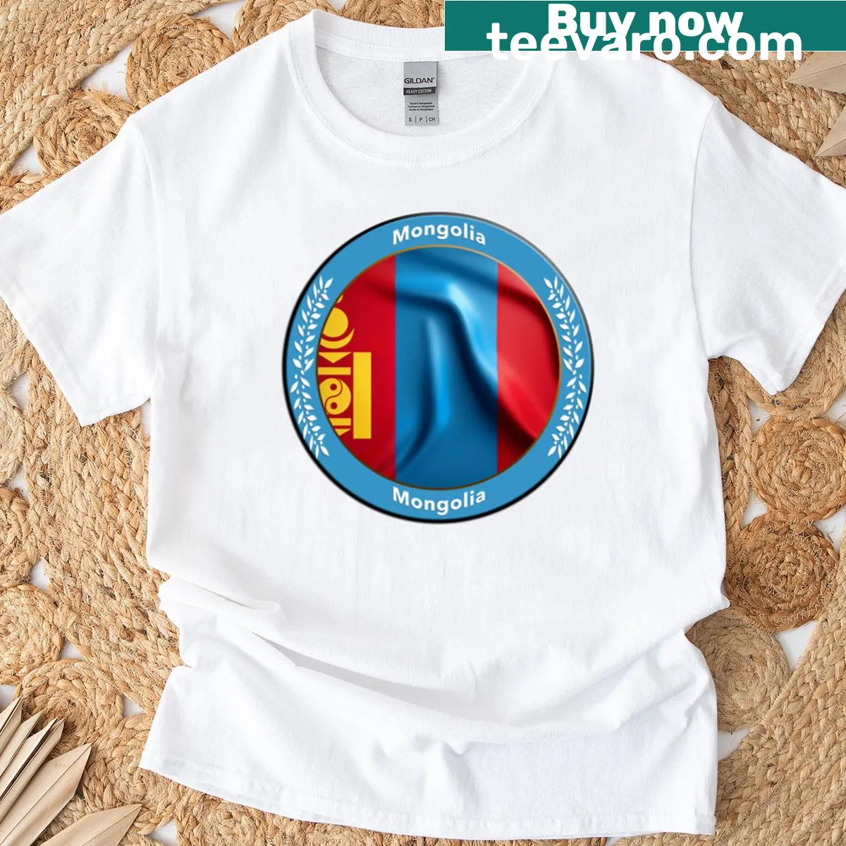 Minimalist t-shirt with Mongolian cultural design — on a men's t-shirt
