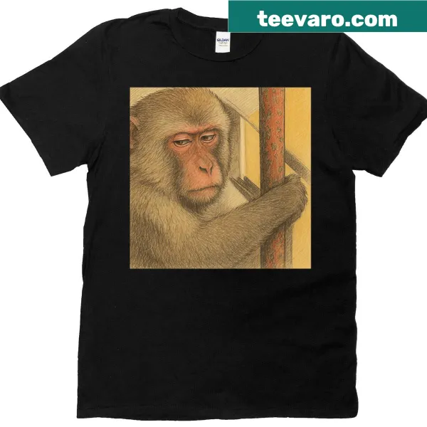 Funny cartoon of a monkey drawing on a t-shirt.