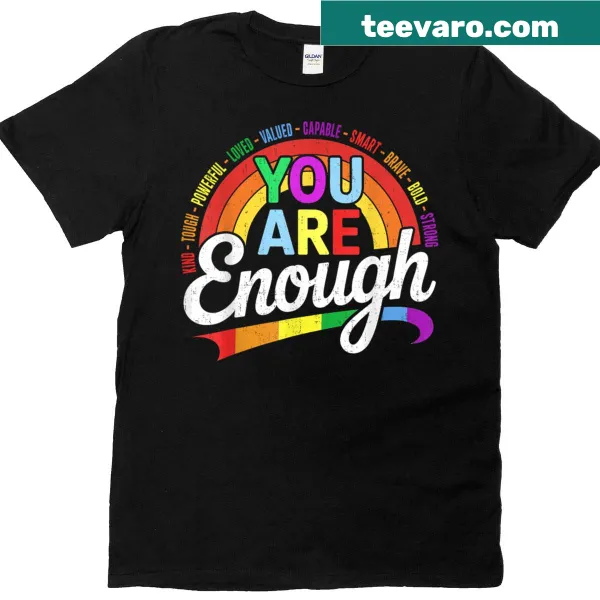 Rainbow graphic tee with motivational phrase for LGBTQ pride.