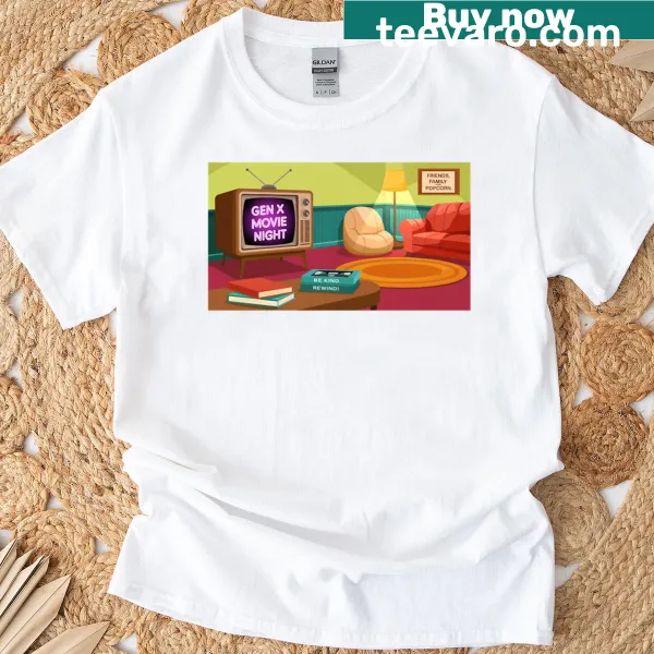 Retro design t-shirt celebrating movie nights and Gen X culture