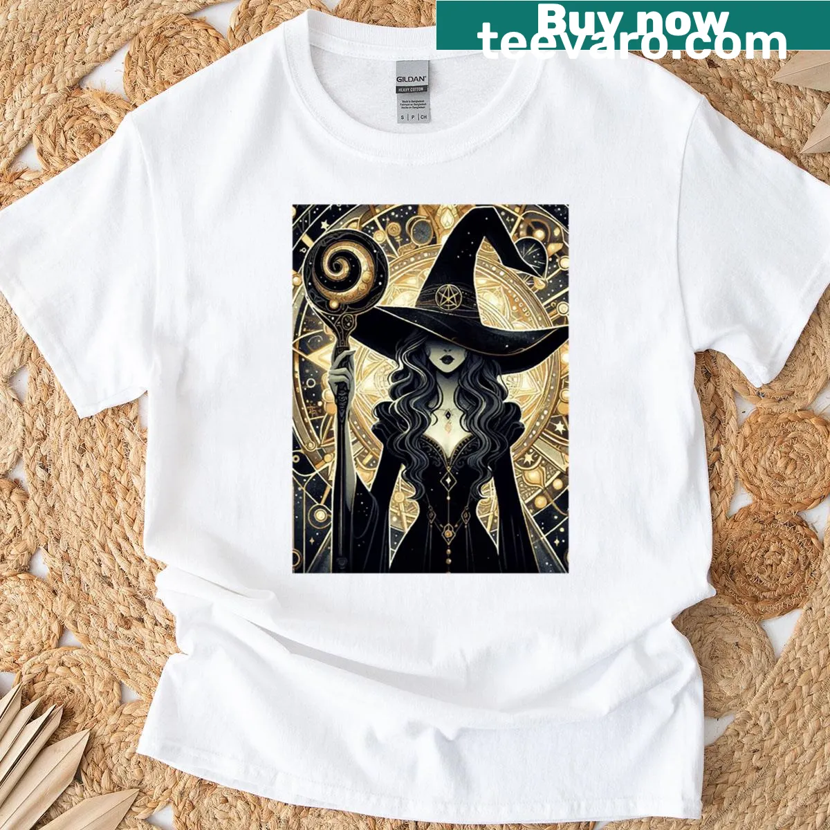 Art nouveau t-shirt featuring a symbolic portrait of a woman with esoteric elements — on a men's t-shirt