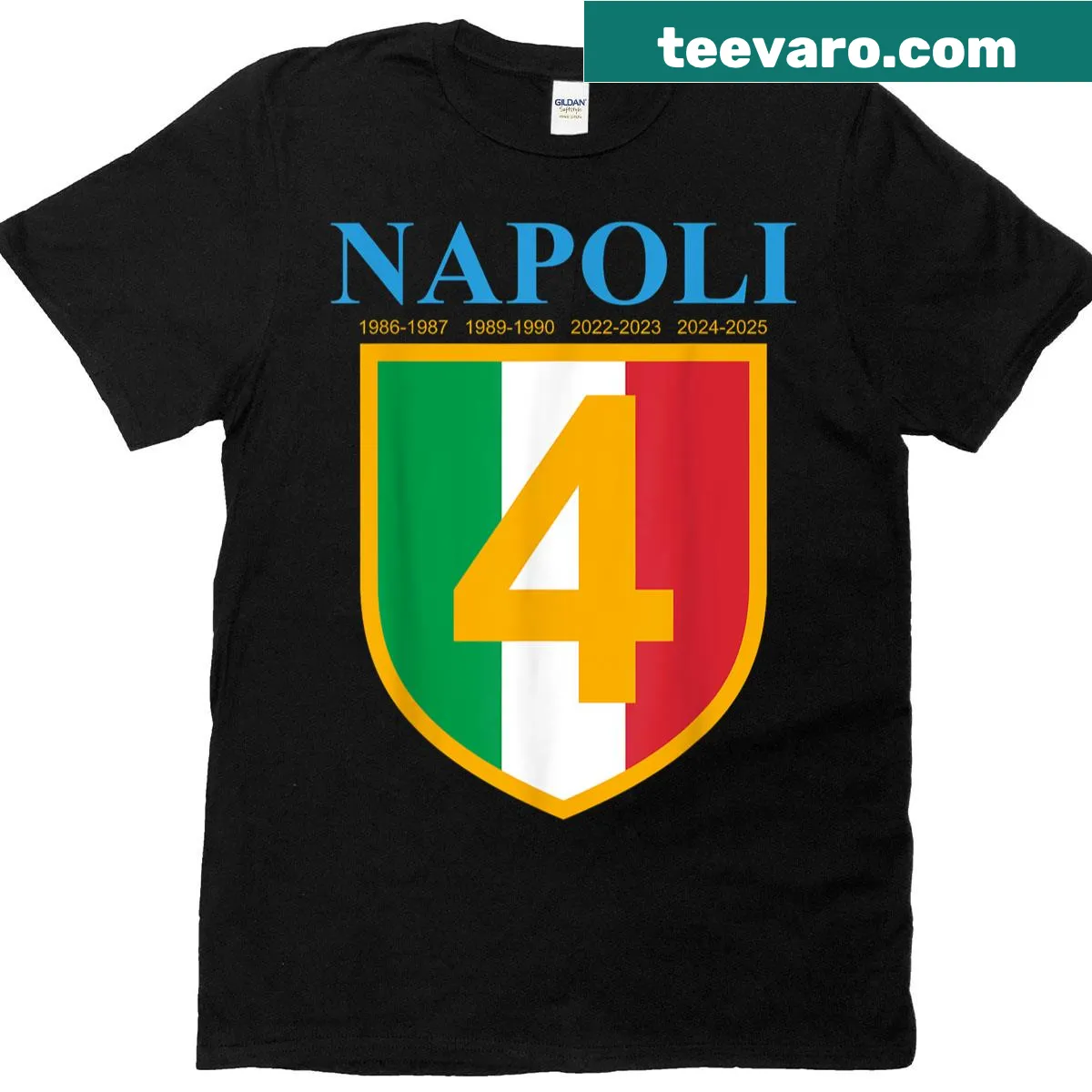Vintage-style Napoli t-shirt featuring '4 Azzurri' text — on a men's t-shirt