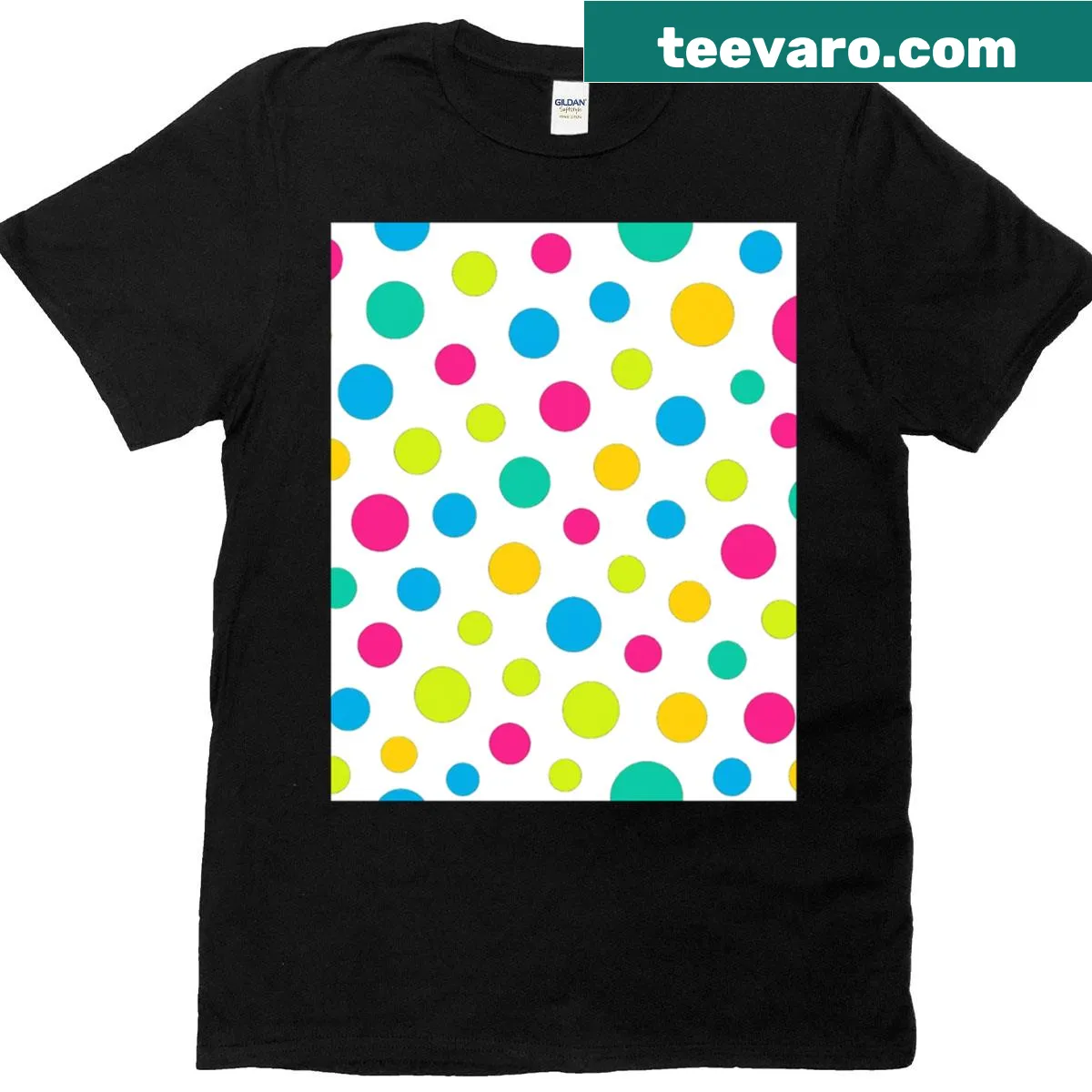 Neon polka dot graphic T-shirt on white background. — on a men's t-shirt