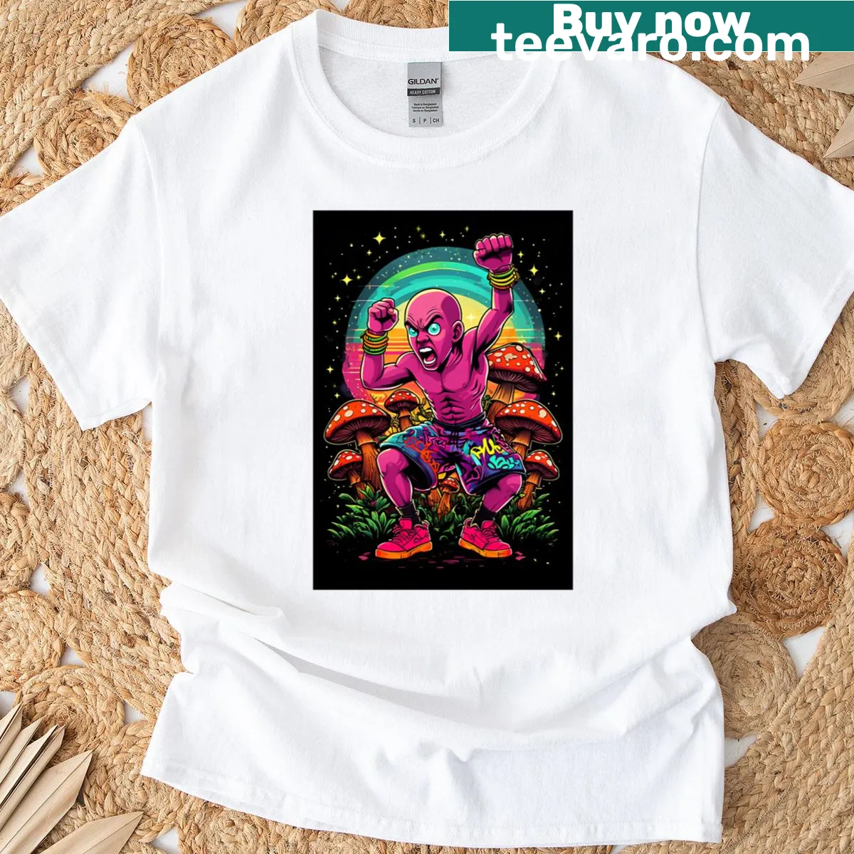 Psychedelic neon graphic t-shirt for rave boys — on a men's t-shirt