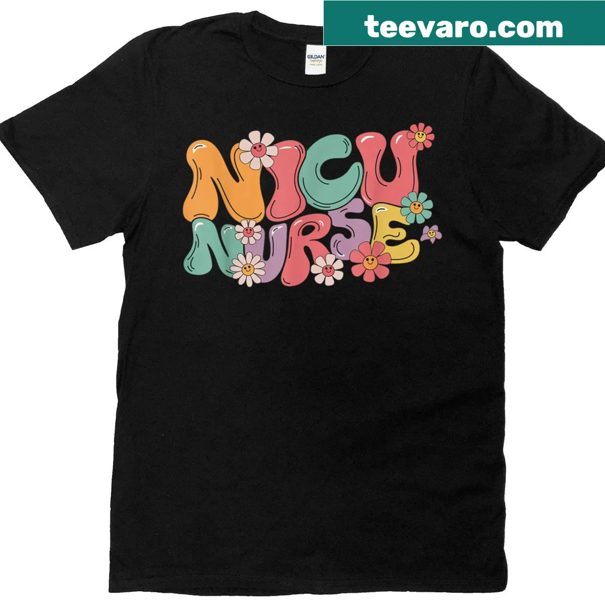 Nicu Nurse T-shirt with groovy hand-lettered nursing design — on a men's t-shirt