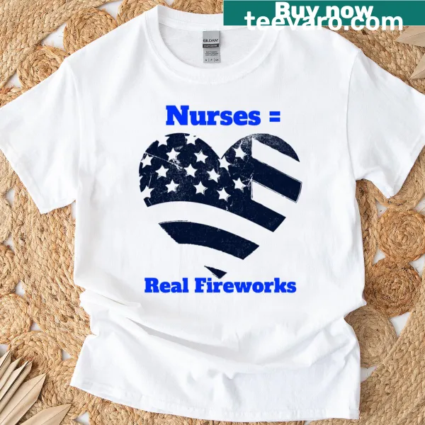 Playful T-shirt celebrating nurses with a fireworks graphic