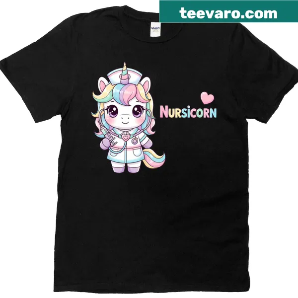 Cute oversized T-shirt with a unicorn nurse graphic