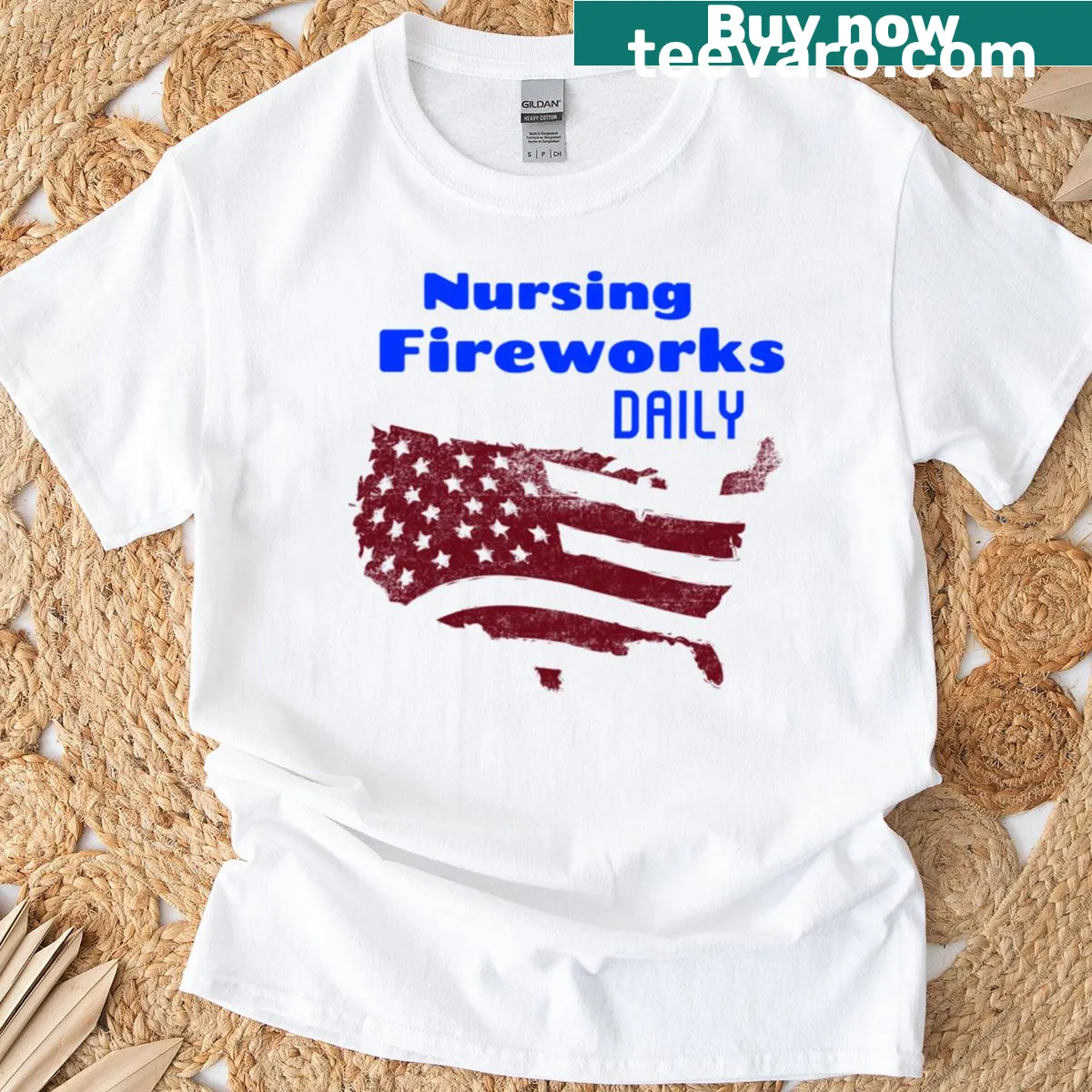 Oversized nursing t-shirt featuring a fireworks graphic — on a men's t-shirt