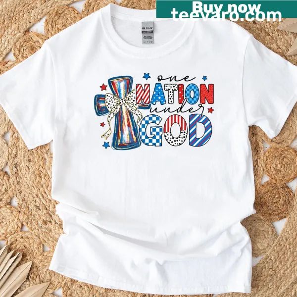 Christian shirt with USA flag, cross, and floral design