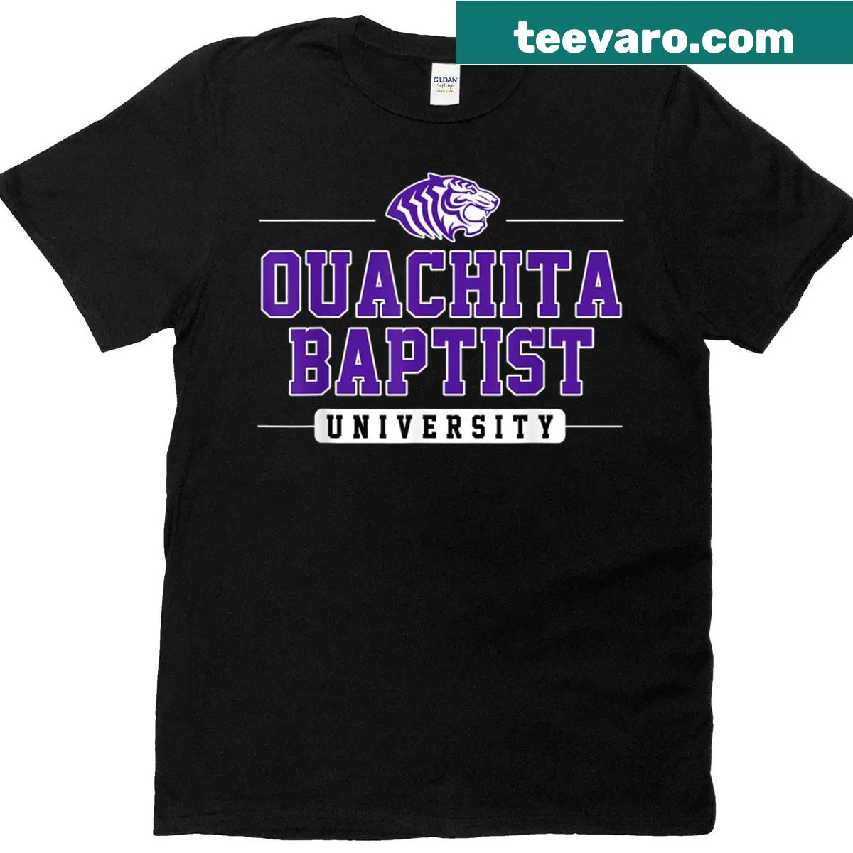 Vintage Ouachita Baptist University t-shirt with worn design — on a men's t-shirt