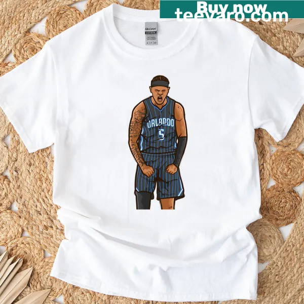 Cartoon T-shirt of Paolo Banchero flexing his muscles