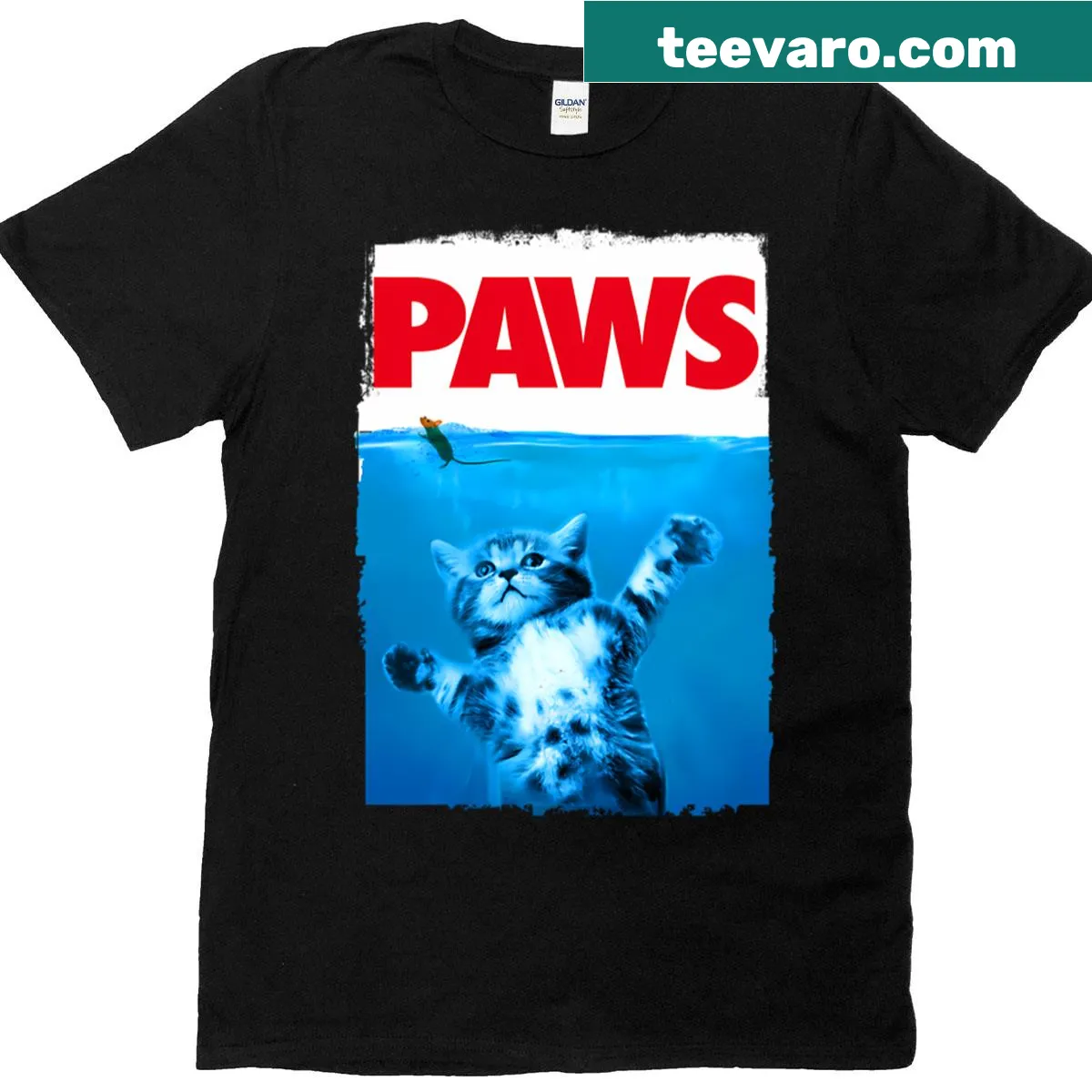 Cartoon design of a cat and mouse for cat lovers — on a men's t-shirt
