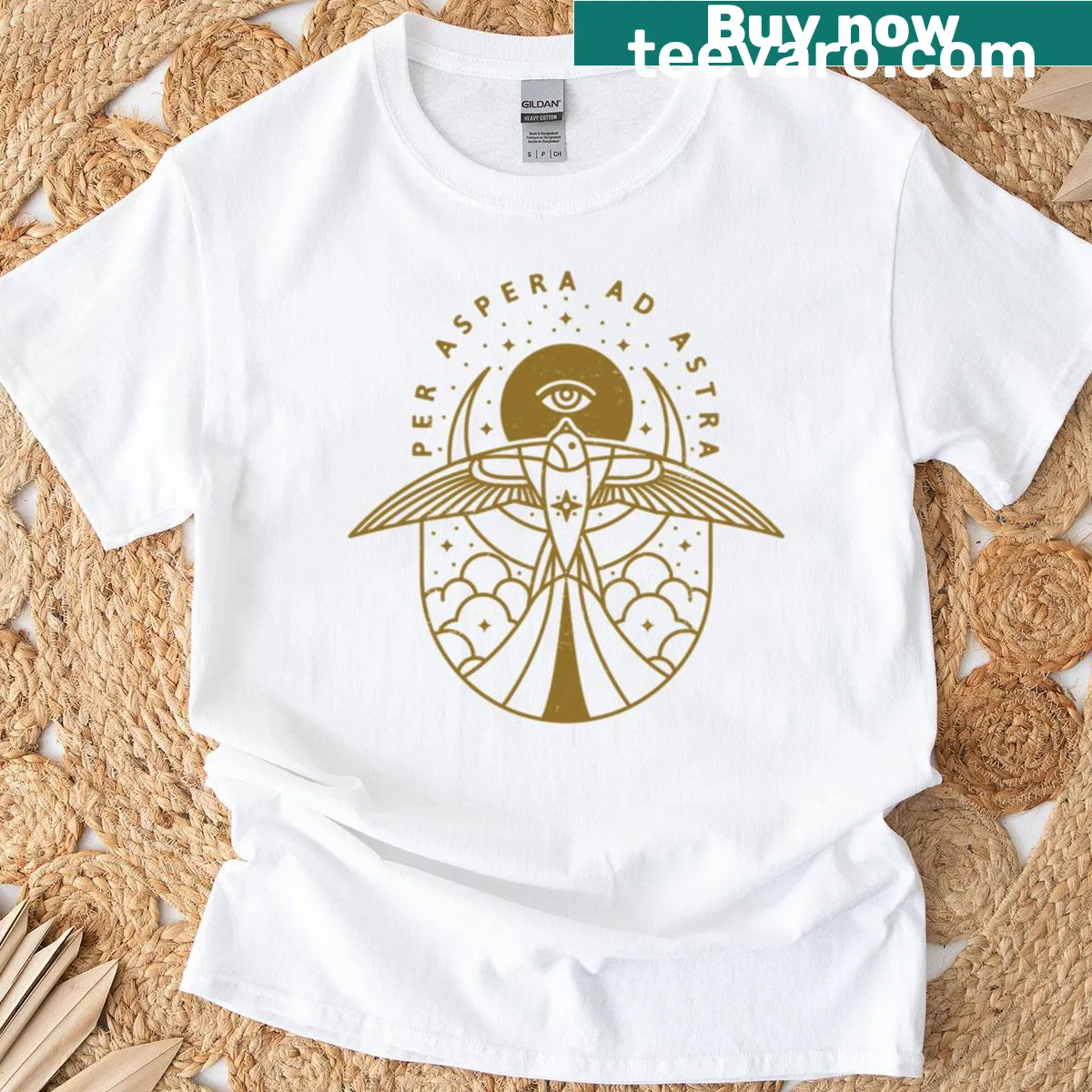 Inspirational Per Aspera Ad Astra T-shirt with striking typography — on a men's t-shirt