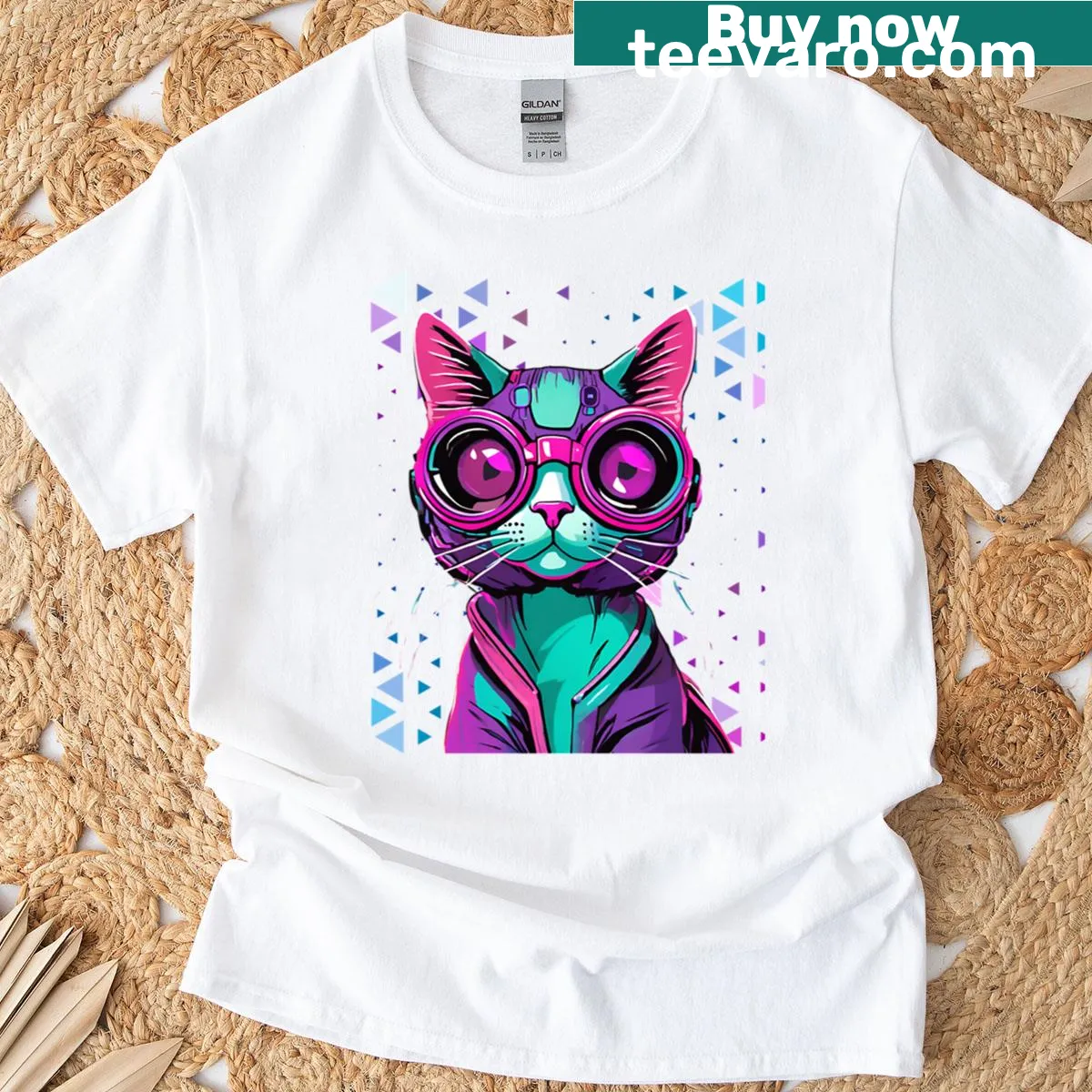 Cute pilot cat T-shirt with whimsical illustration — on a men's t-shirt