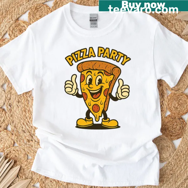 Retro cartoon pizza slice design for fun t-shirt