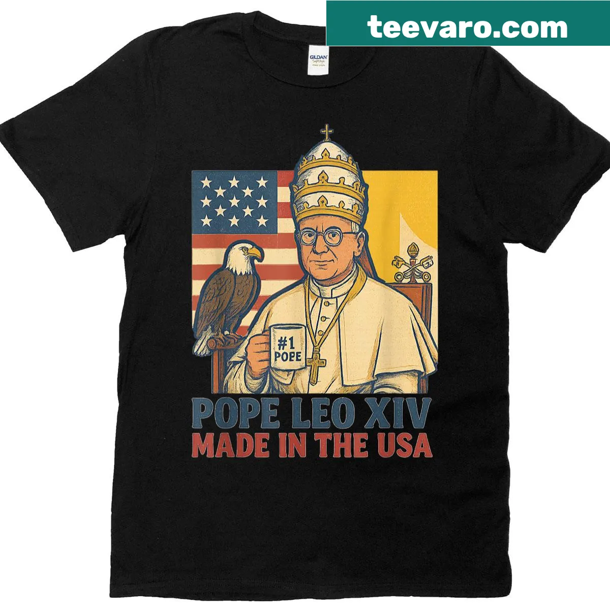 Vintage-inspired T-shirt featuring a humorous graphic of Pope Leo XIV — on a men's t-shirt