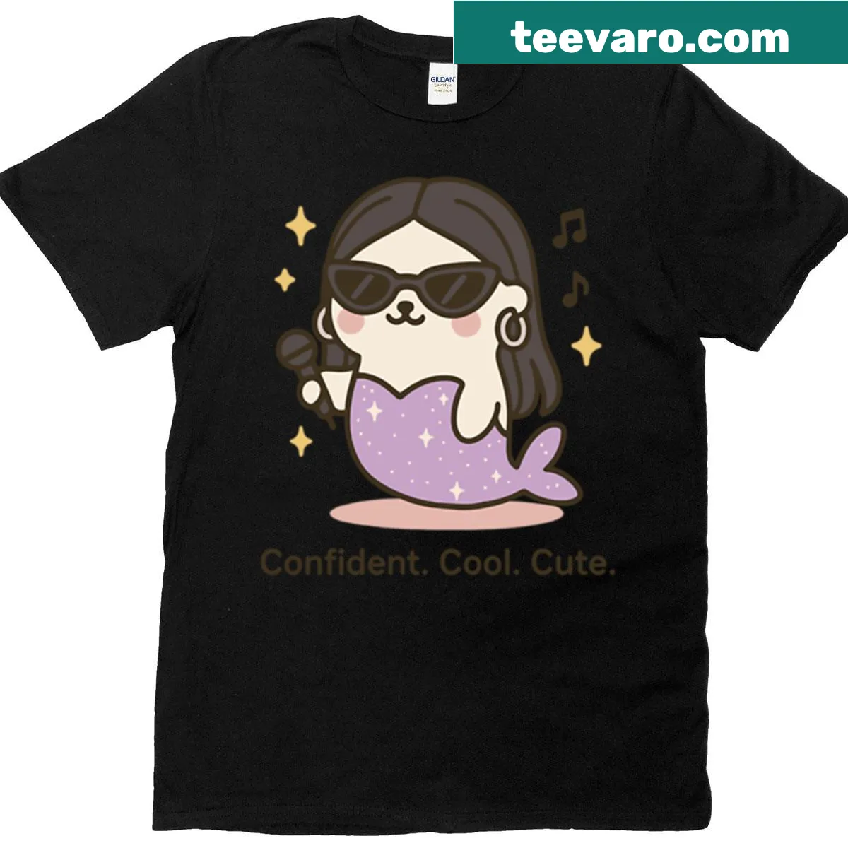 Oversized T-shirt featuring a cute cartoon seal with a popstar vibe — on a men's t-shirt