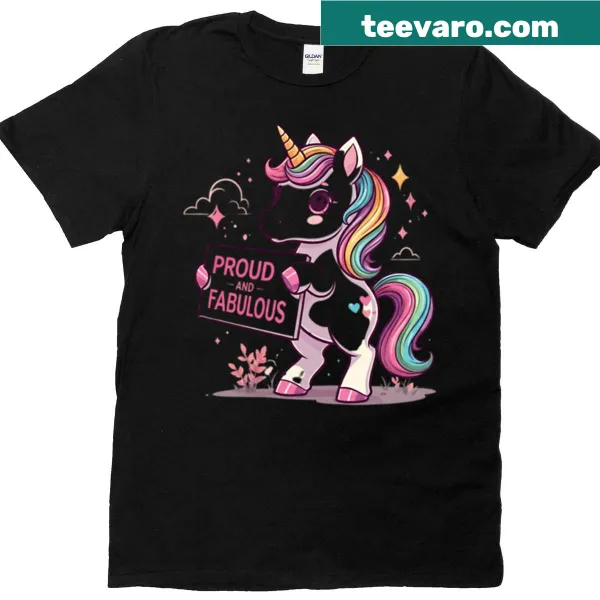 Colorful unicorn t-shirt with a rainbow and playful design