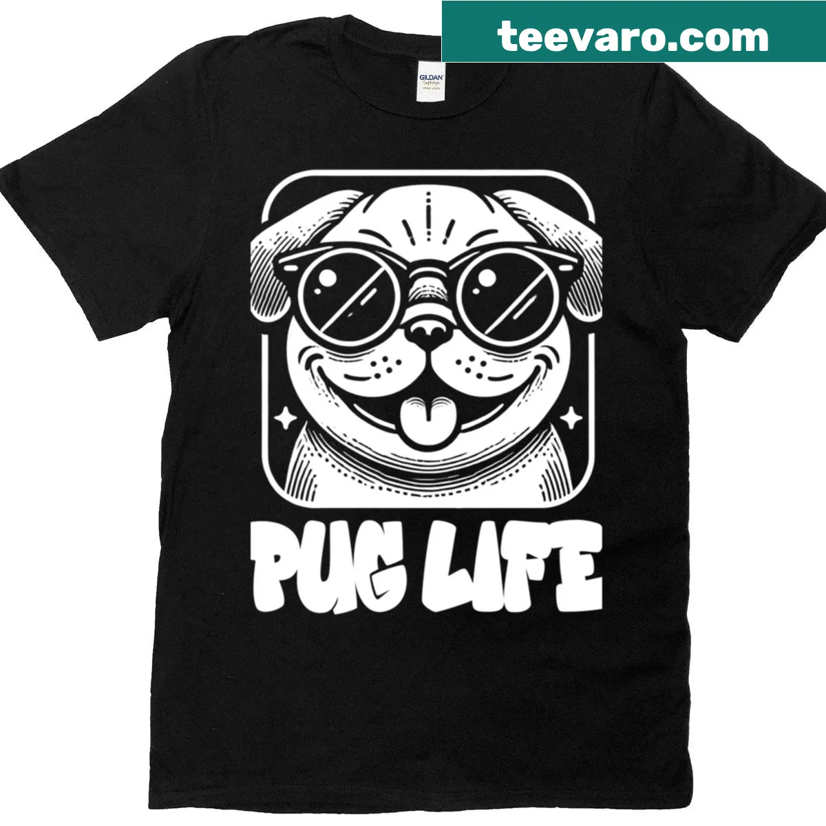 Oversized t-shirt featuring a pug cartoon with sunglasses — on a men's t-shirt