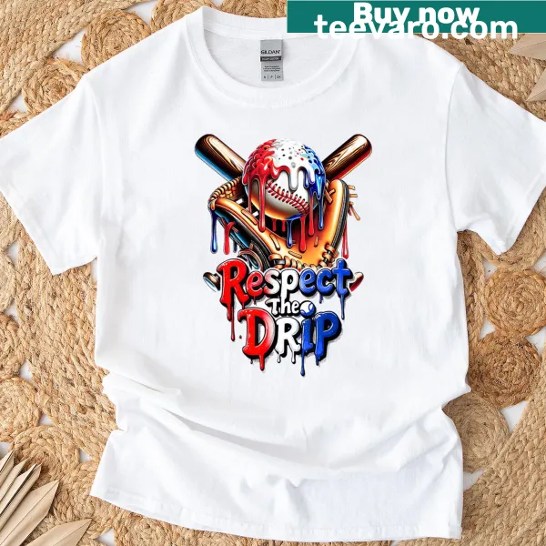 Youth baseball t-shirt with ice cream drip and red, white, blue colors
