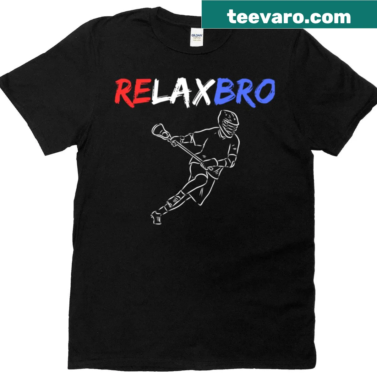 Funny Relax Bro Lax lacrosse-themed T-shirt for dads — on a men's t-shirt