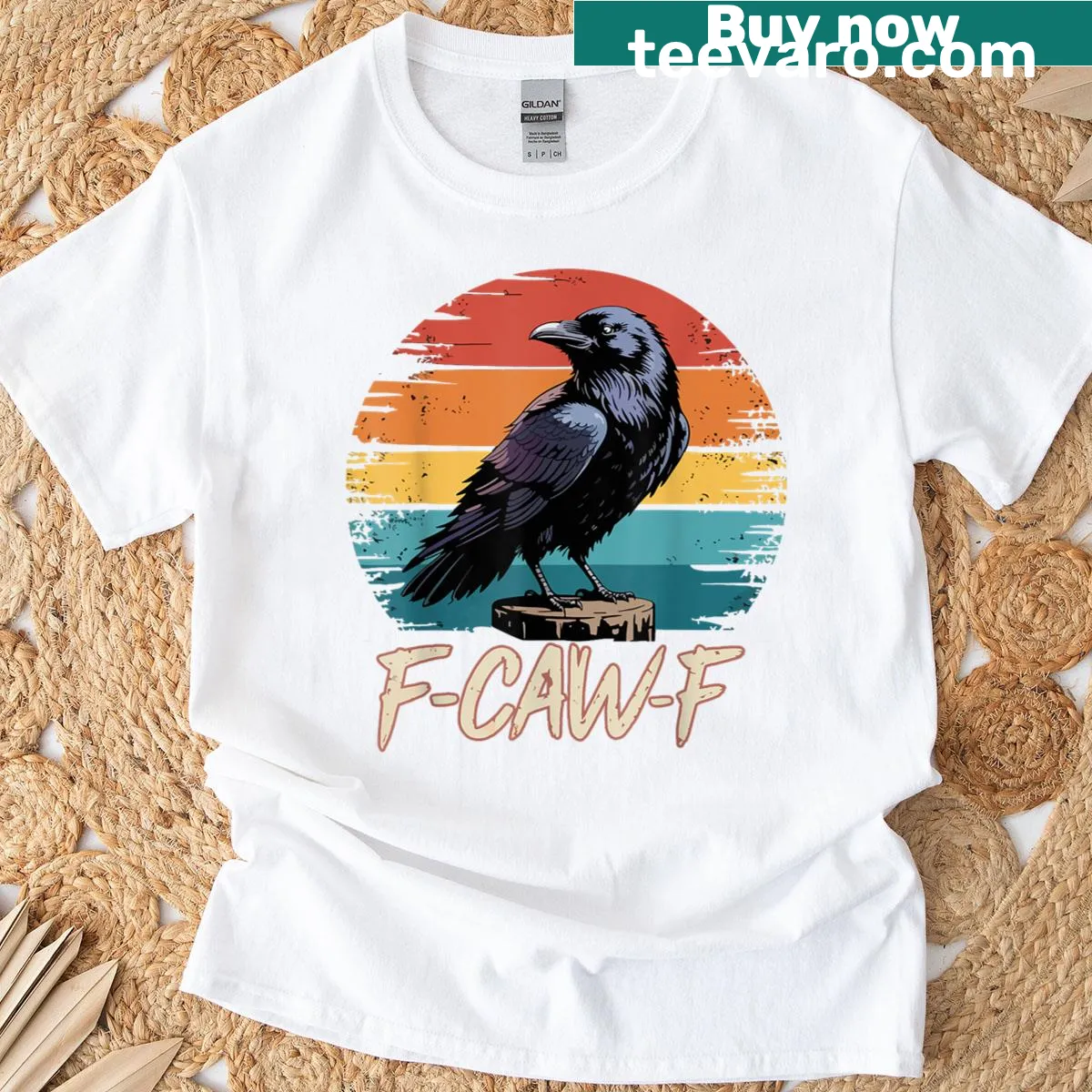 Funny crow graphic t-shirt with the phrase 'F-caw-f' — on a men's t-shirt