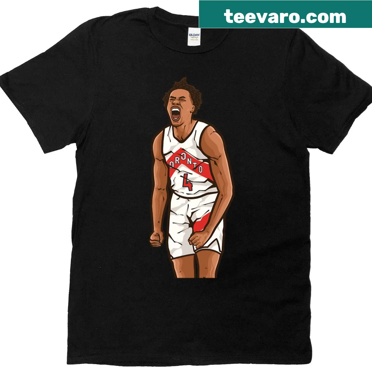 Oversized T-shirt featuring a cartoon of Scottie Barnes celebrating — on a men's t-shirt