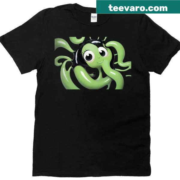 Playful cartoon bug soaking graphic on an oversized t-shirt