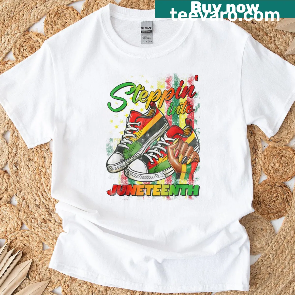 Illustration of Afrocentric girls in sneakers on a t-shirt — on a men's t-shirt