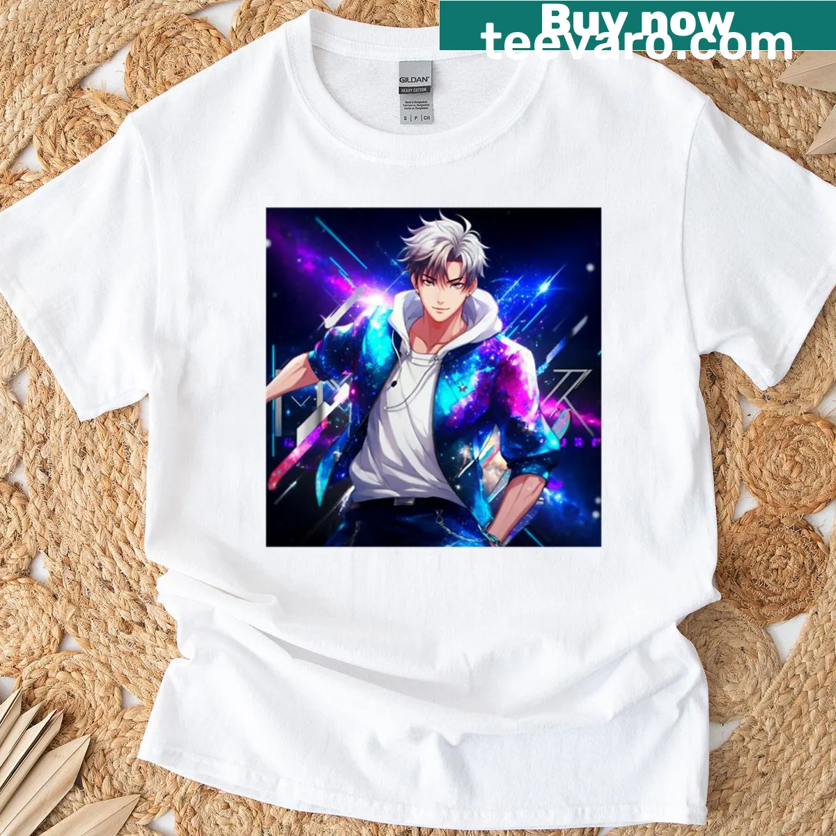 Cosmic-themed Stray Kids Felix graphic T-shirt — on a men's t-shirt