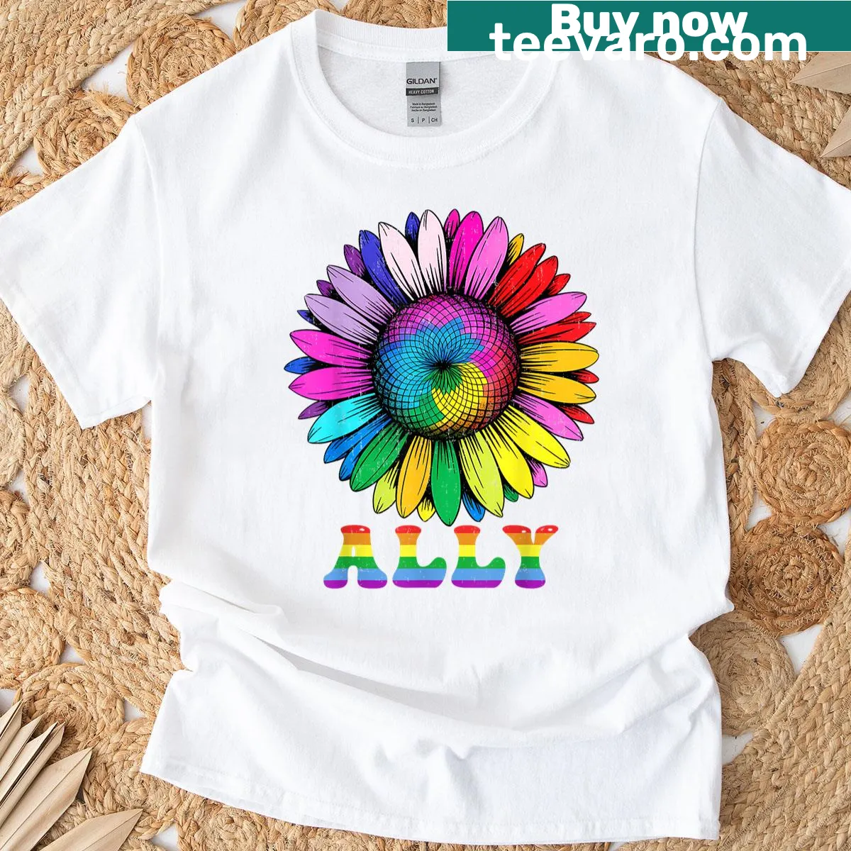 Sunflower design with equality message on a supportive t-shirt — on a men's t-shirt