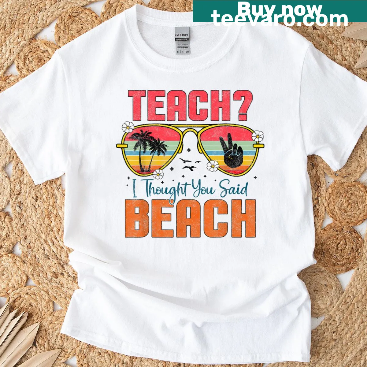 Funny teacher t-shirt with beach-themed quote — on a men's t-shirt