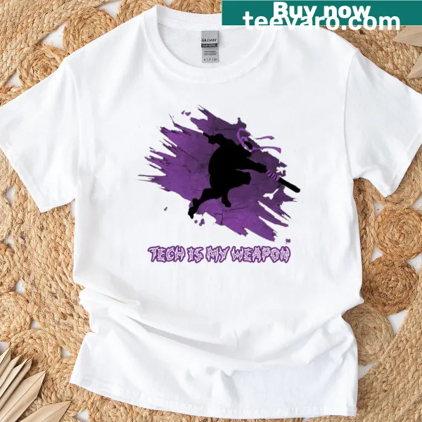 Dynamic ninja graphic on a Tech Ninja Strike t-shirt