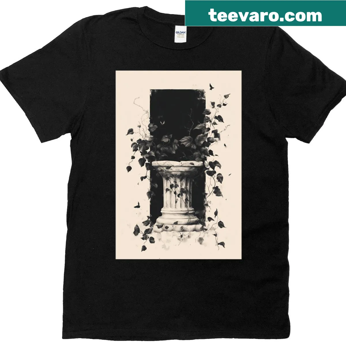 Digital art t-shirt depicting a classic Greek pillar in minimalist design — on a men's t-shirt