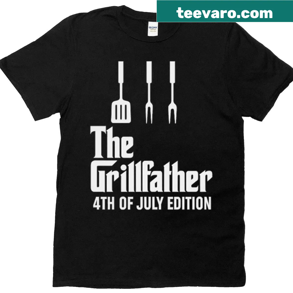 Funny vintage-style t-shirt with a grill-themed Godfather design for July 4th — on a men's t-shirt