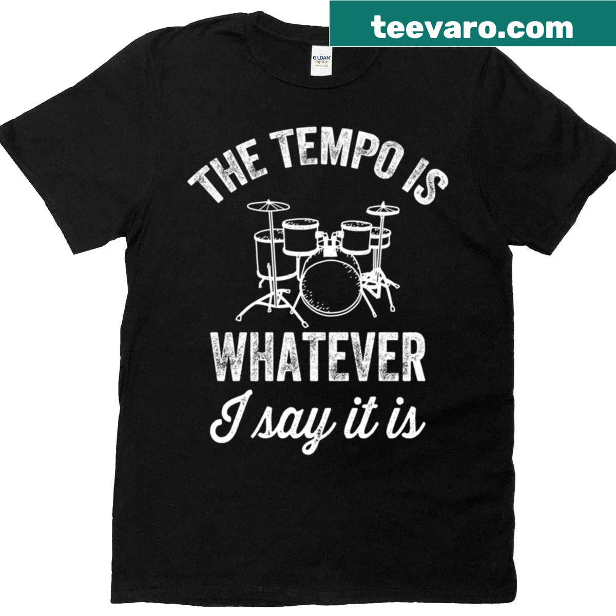 Funny drummer t-shirt with bold typography about tempo — on a men's t-shirt