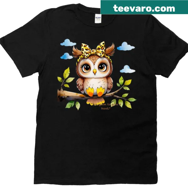 Oversized T-shirt with an adorable cartoon bird and the phrase 'Too Glam To Give A Hoot.'