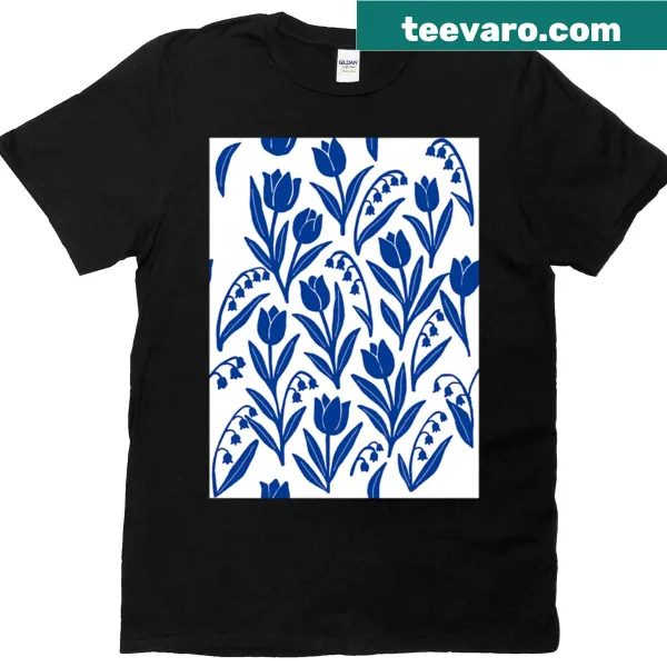 Floral T-shirt with tulips and lilies illustration.