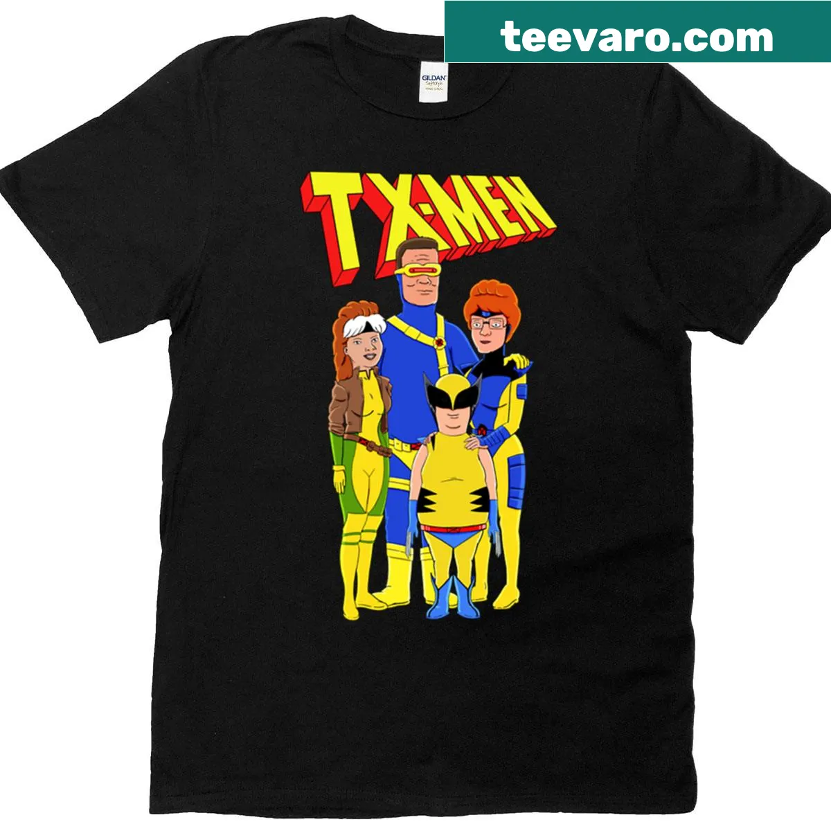 Humorous Tx-men t-shirt featuring playful graphic and text. — on a men's t-shirt