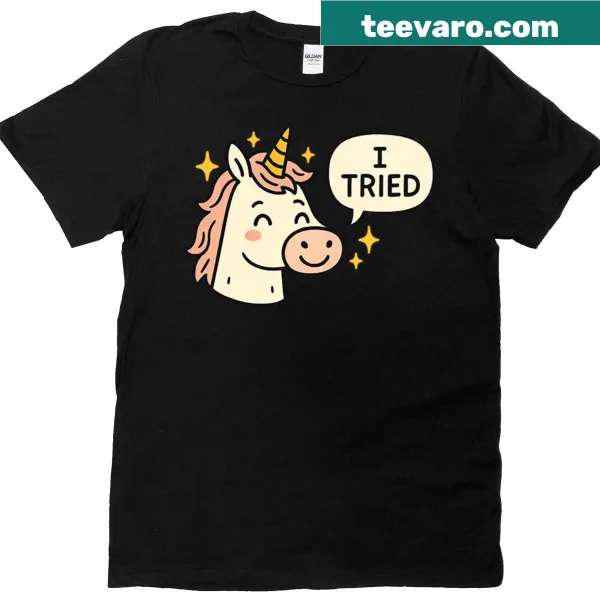 Humorous t-shirt featuring a quirky unicorn design and playful text.