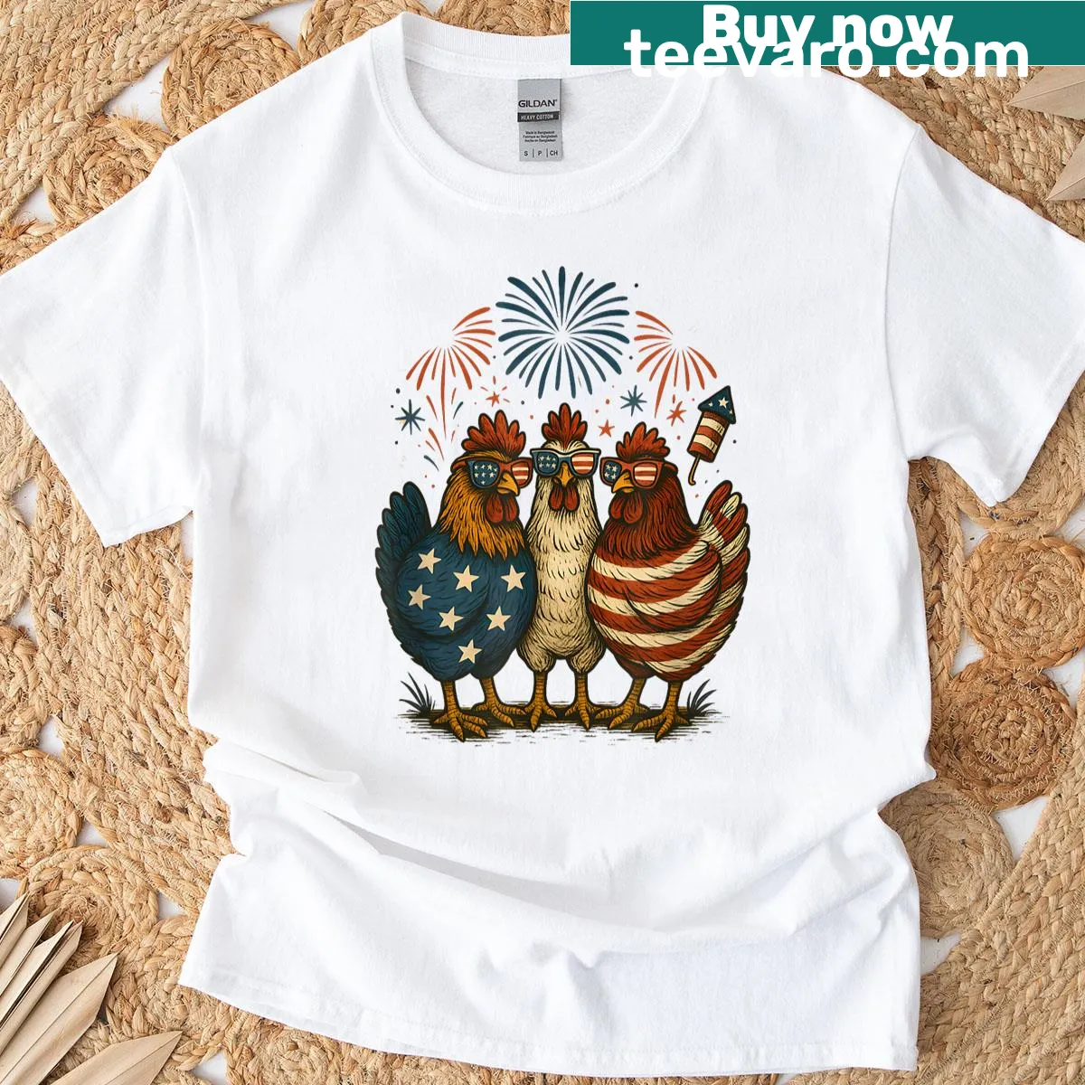 Funny hotdog and US flag graphic t-shirt for Fourth of July — on a men's t-shirt