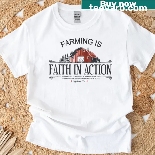 Vintage t-shirt celebrating farming and Christian values.