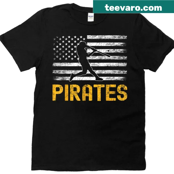 Vintage pirate-themed T-shirt with American flag and proud name