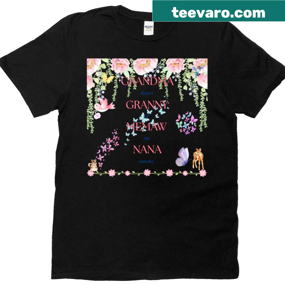 Floral art T-shirt with whimsical grandmother names — on a men's t-shirt
