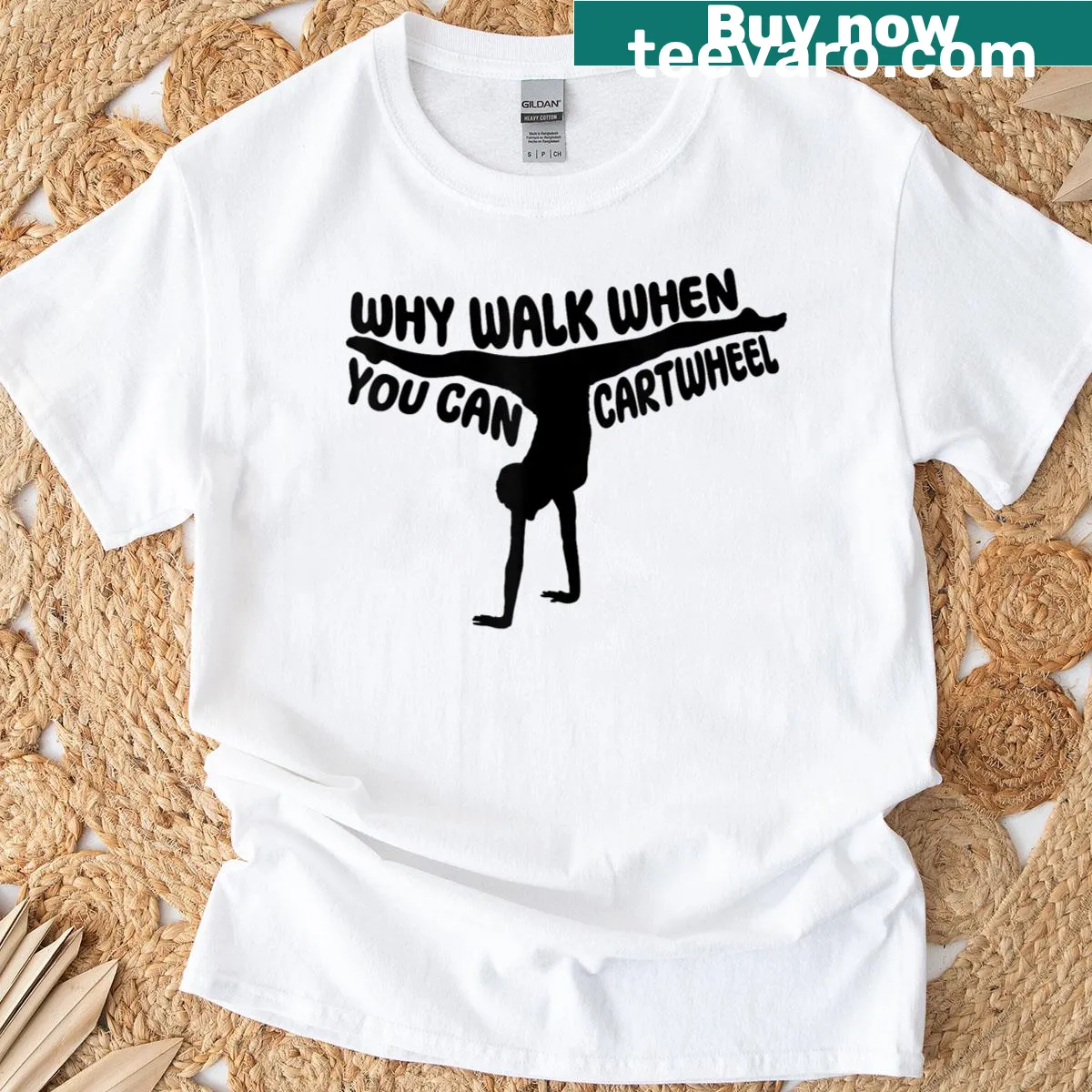 Playful gymnastics quote graphic t-shirt — on a men's t-shirt