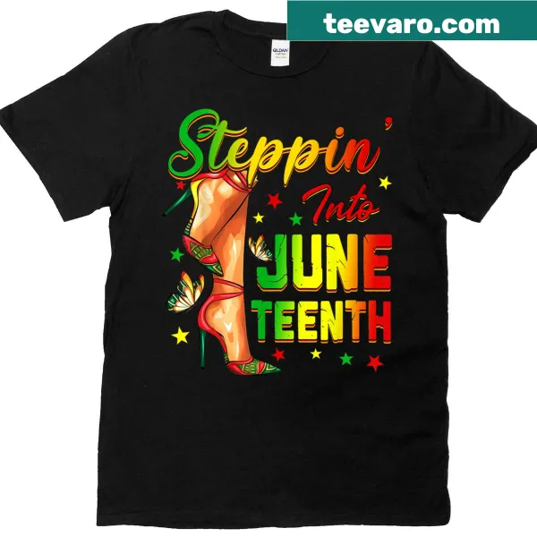T-shirt featuring girls stepping into African high heels for Juneteenth