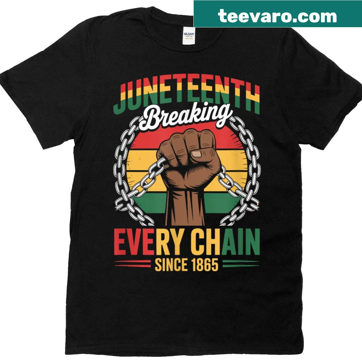Juneteenth T-shirt celebrating freedom and resilience since 1865 — on a men's t-shirt