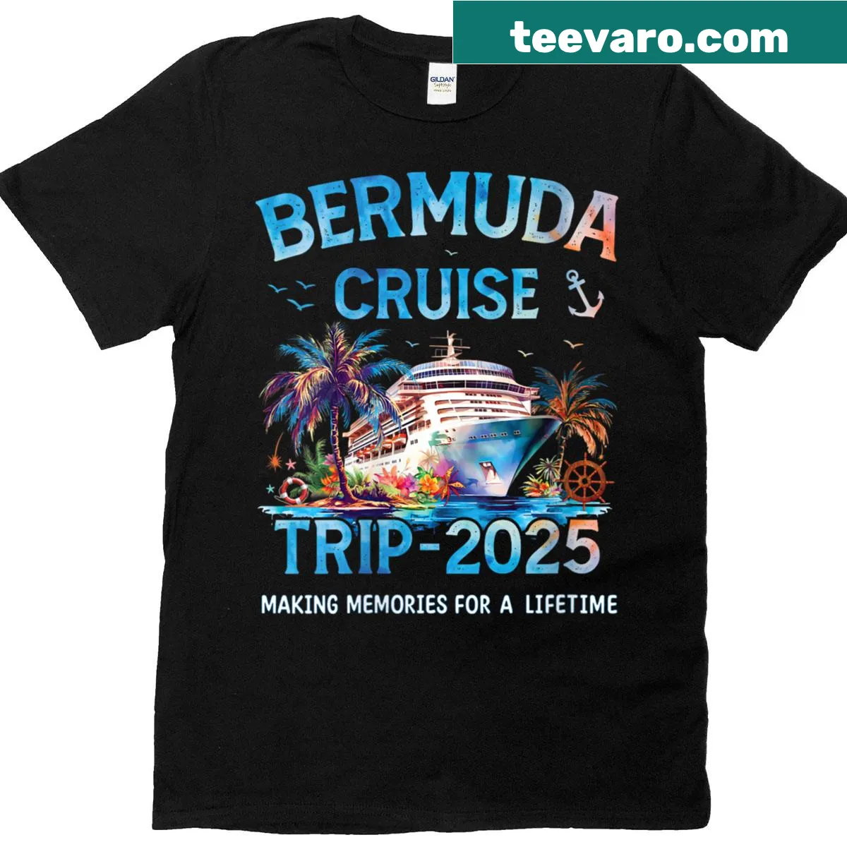 Bermuda cruise t-shirt featuring fun vacation-themed text — on a men's t-shirt