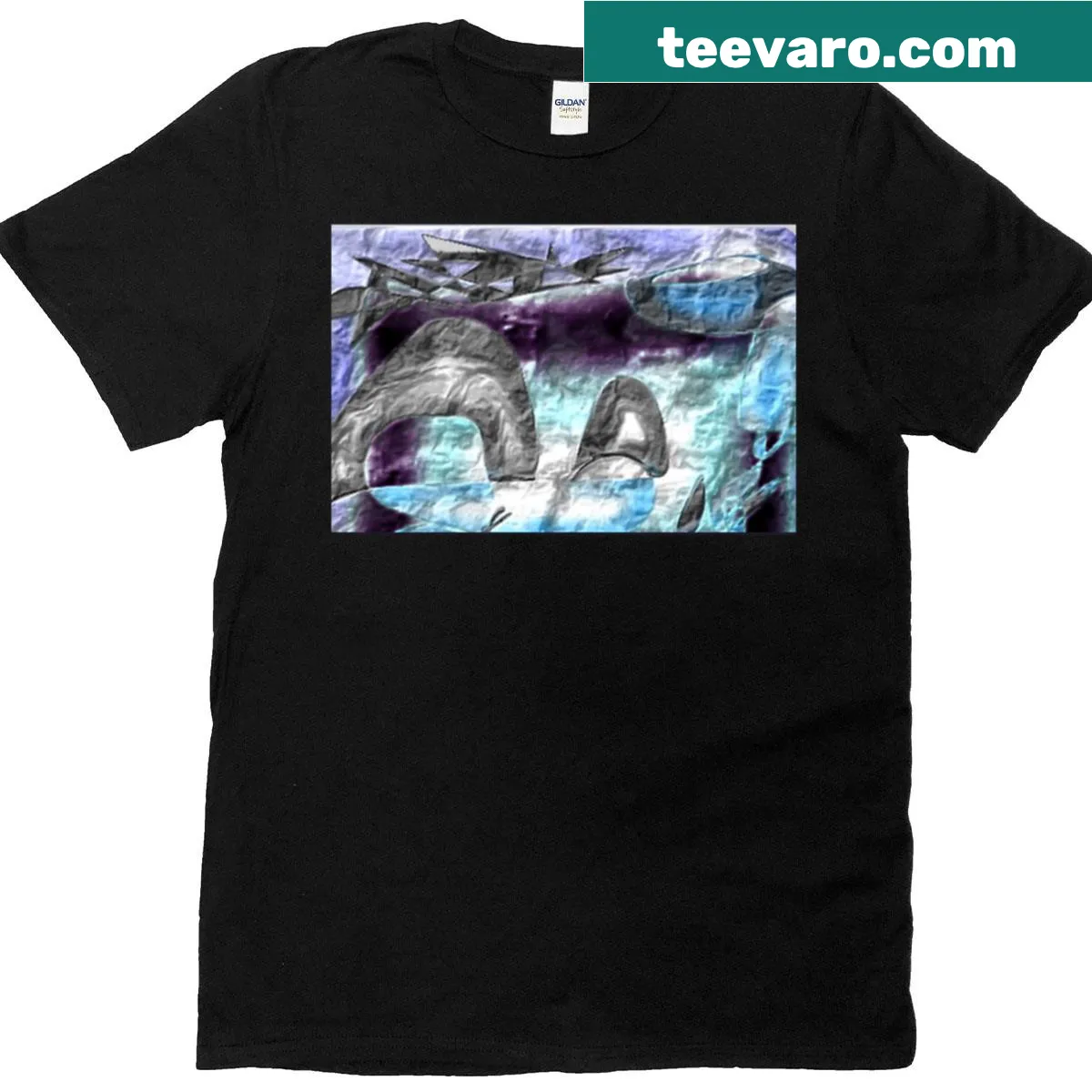 Abstract typographic T-shirt featuring a wrinkled varnish design — on a men's t-shirt