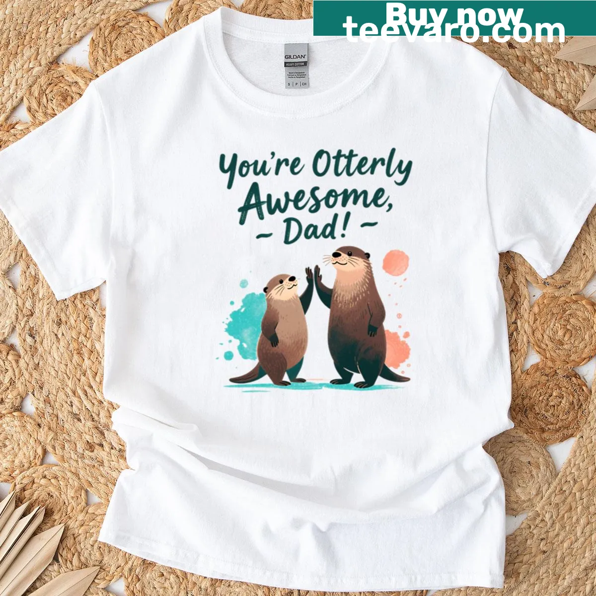 Cute otter pun t-shirt for dads with cartoon otter graphic — on a men's t-shirt